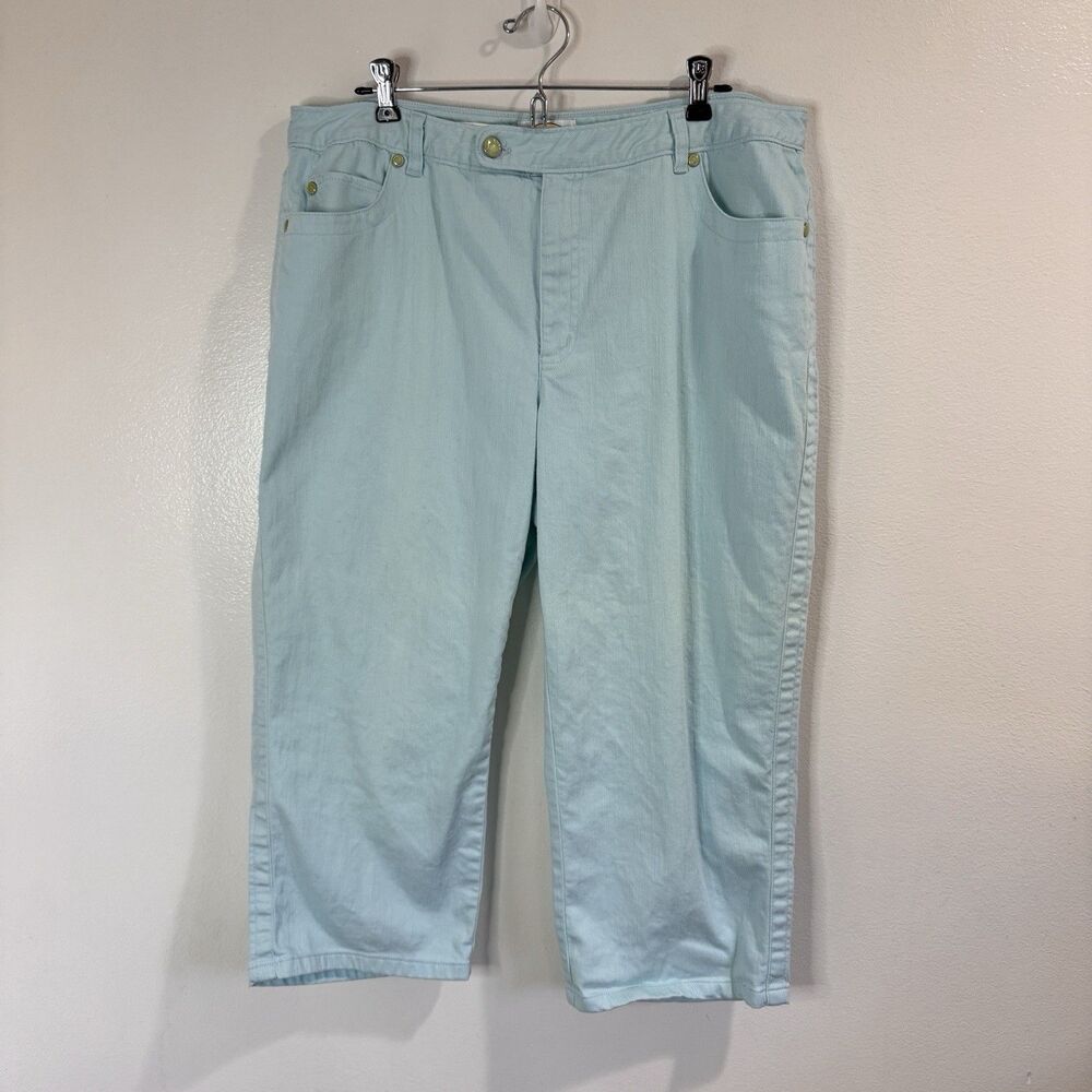 Talbots Jeans 16W Cropped Capri Turquoise Blue Denim Stretch Preppy Beach